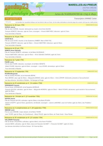 Actes de NAISSANCES de 1793 Ã  1842. MAREILLES ... - Gendep23