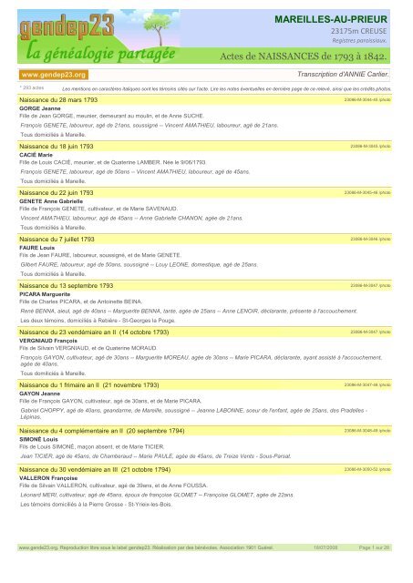 Actes de NAISSANCES de 1793 Ã  1842. MAREILLES ... - Gendep23