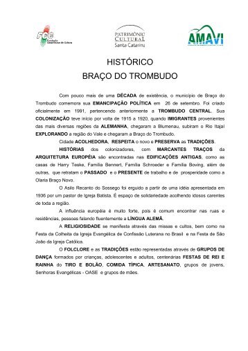 HISTÃRICO BRAÃO DO TROMBUDO - AMAVI