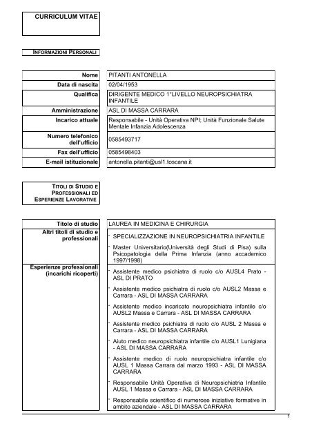 curriculum vitae - ASL 1 di Massa e Carrara