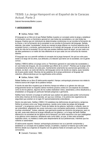 TESIS: La Jerga Hamponil en el EspaÃ±ol de la ... - ENcontrARTE
