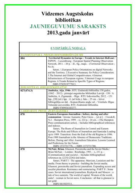 2013.gada janvÄris - Vidzemes Augstskola