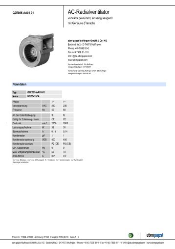 Produkt-Datenblatt G2E085AA0101 - ebm-papst