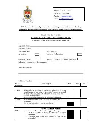 PLANNING APPLICATION VALIDATION CHECKLIST - Mayo County ...