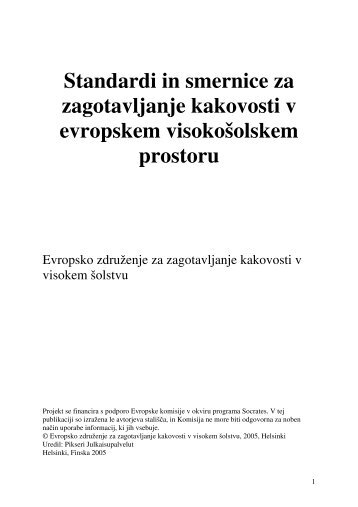 Standardi in smernice za zagotavljanje kakovosti v evropskem ...
