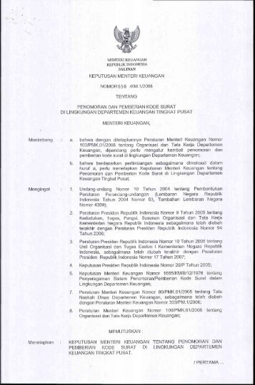 Keputusan Menteri Keuangan Nomor 658/KM.1 Tahun 2008 ...