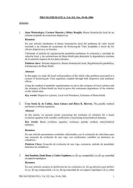 PRO MATHEMATICA: Vol. XX, Nos. 39-40, 2006 ArtÃ­culos: 1. Juan ...