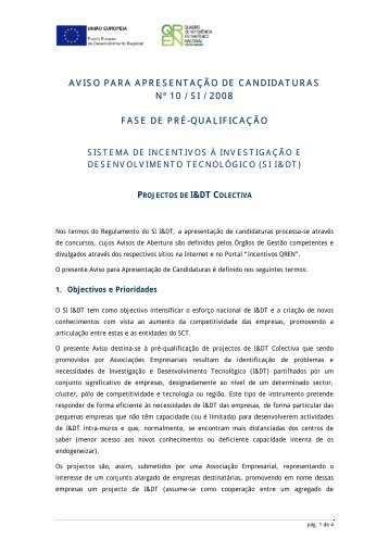 Aviso de Abertura n.º 10/SI/2008 - Qren