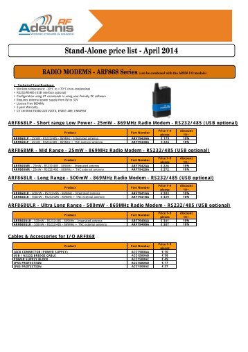 Stand-Alone price list - June 2013 - Delmation
