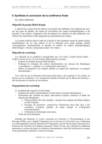 9. Synthèse et conclusion de la conférence finale Objectifs du projet ...