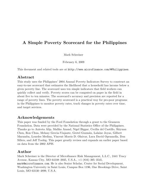 A Simple Poverty Scorecard for the Philippines