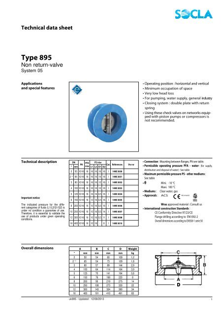 Technical data sheet Type 895 - SOCLA