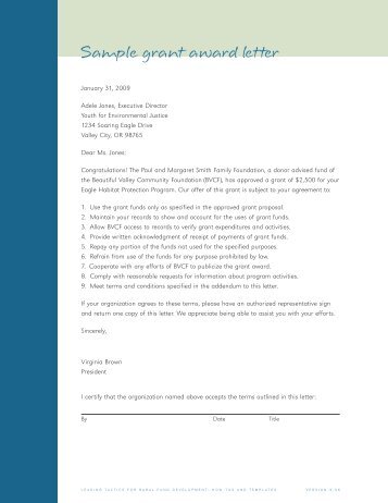 Sample grant award letter