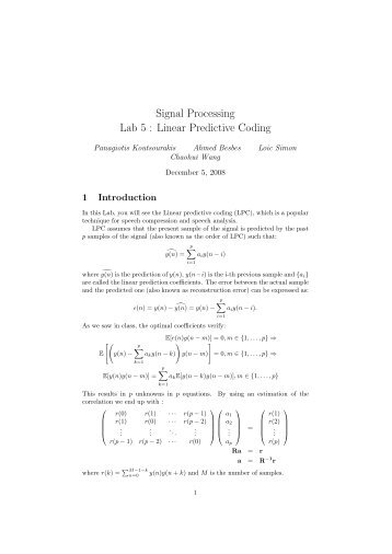 Signal Processing Lab 5 : Linear Predictive Coding