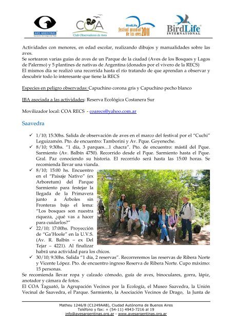 Descargar el reporte en formato PDF - Aves Argentinas