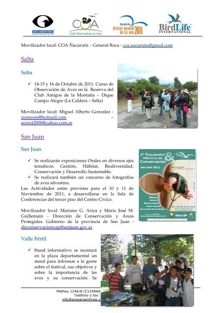 Descargar el reporte en formato PDF - Aves Argentinas