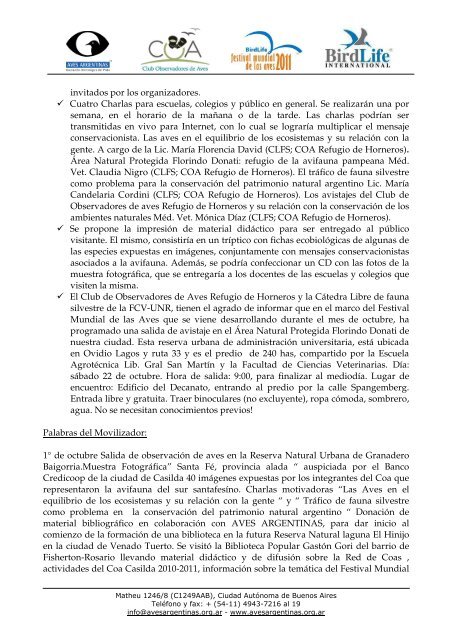 Descargar el reporte en formato PDF - Aves Argentinas