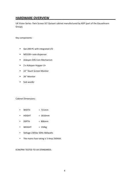 VISION SLT QUIXANT SERIES SERVICE MANUAL - Blueprint Gaming