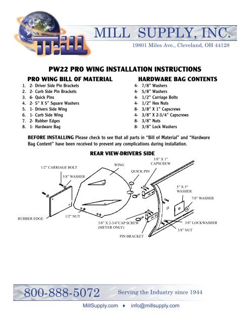 pro-wing installation instructions - Mill Supply, Inc.