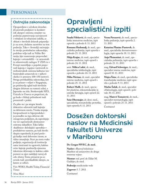 ISIS - Januar 2012 - ZdravniÅ¡ka zbornica Slovenije