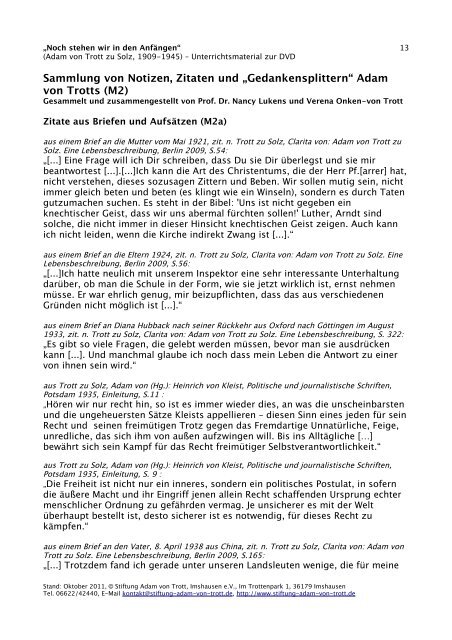 Unterrichtsmaterial der Stiftung Adam von Trott Imshausen e.V.