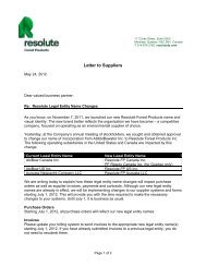 Letter to Suppliers - Resolute Forest Products