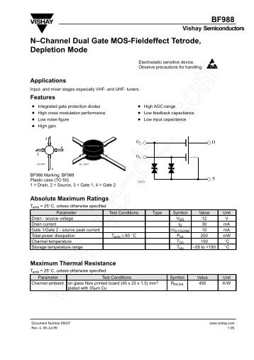 BF988 Nâ€“Channel Dual Gate MOS-Fieldeffect Tetrode, Depletion ...