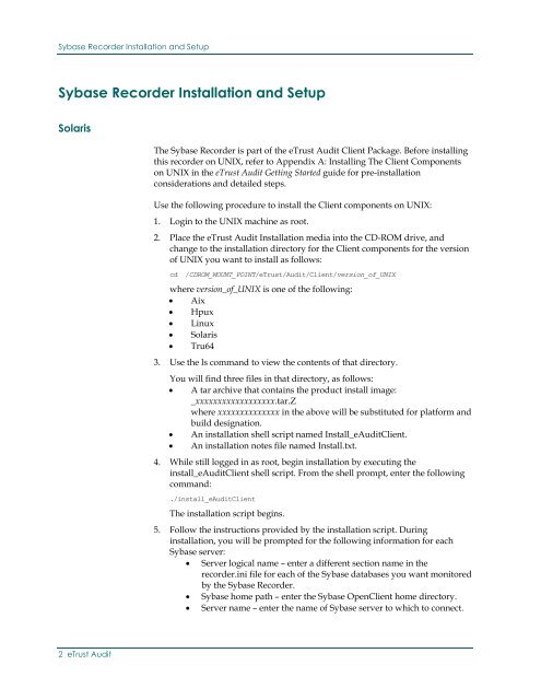 Sybase Recorder Reference Guide