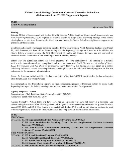 Federal Award Findings, Questioned Costs and Corrective Action Plan