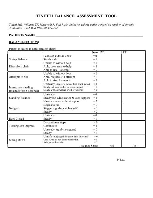 TINETTI BALANCE ASSESSMENT TOOL - TriPoint Healthcare