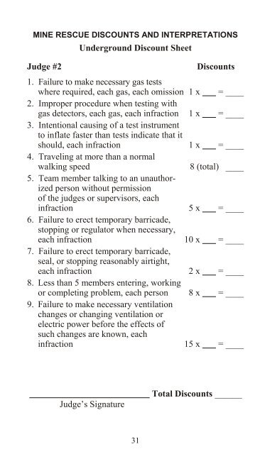 Metal and Nonmetal National Mine Rescue Contest Rules