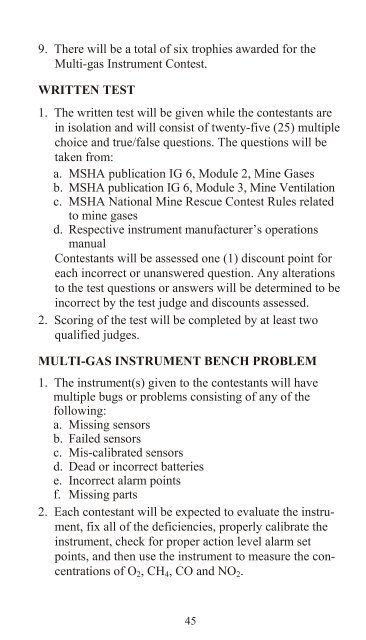 Metal and Nonmetal National Mine Rescue Contest Rules