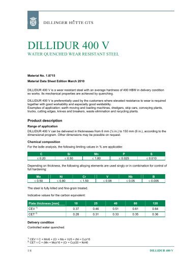 DILLIDUR 400 V - High Strength Plates & Profiles Inc.