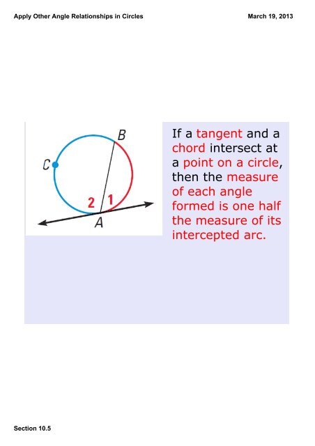 Apply Other Angle Relationships in Circles Section 10.5