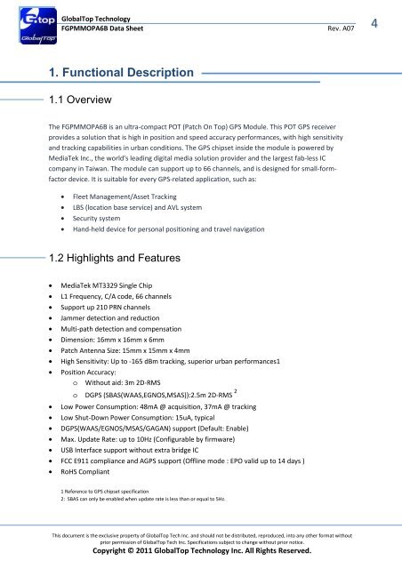 FGPMMOPA6B GPS Module Data sheet