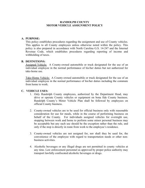 Motor Vehicle Assignment Policy - Randolph County Government