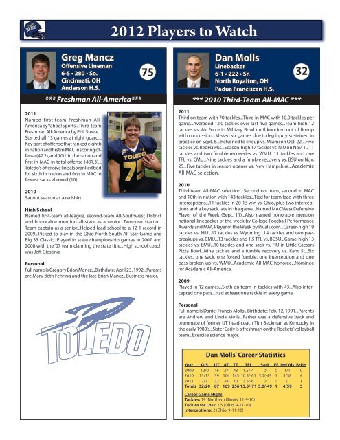 2012 Toledo Spring Football Prospectus - University of Toledo ...