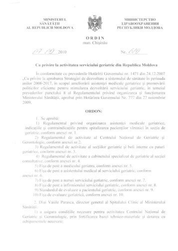 Ordin Nr. 619 din 07.09.2010 cu privire la activitatea serviciului ...