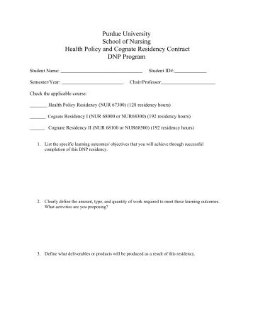 DNP Program Health Policy and Cognate Residency Contract