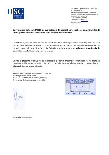 Estimado profesor: - Vicerreitorado de InvestigaciÃ³n e InnovaciÃ³n