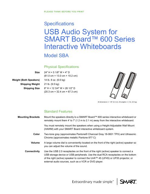 USB Audio System for SMART Board 600 Series ... - Intervideo srl