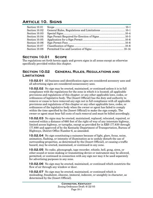 Covington, Kentucky Zoning Ordinance - The City of Covington