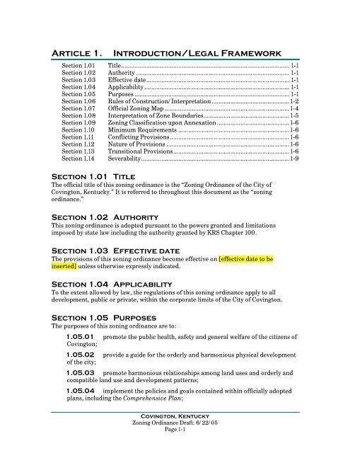 Covington, Kentucky Zoning Ordinance - The City of Covington