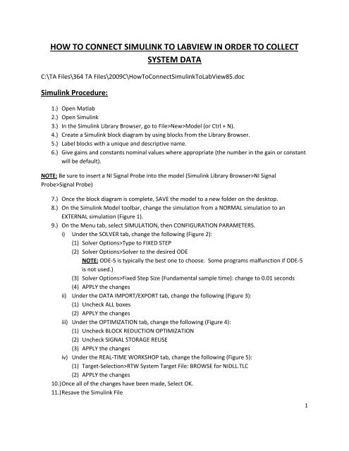 HOW TO CONNECT SIMULINK TO LABVIEW IN ORDER TO ...