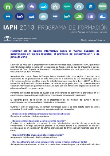 Resumen de la SesiÃ³n Informativa - IAPH. Instituto Andaluz del ...