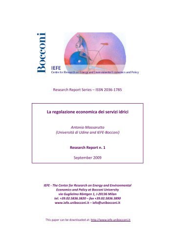 La regolazione economica dei servizi idrici - Iefe - UniversitÃ  Bocconi