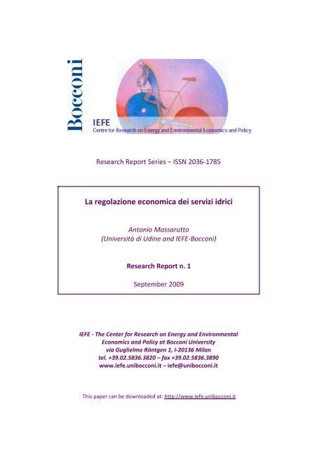 La regolazione economica dei servizi idrici - Iefe - UniversitÃ Bocconi