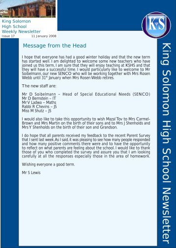 King Solomon High School Newsletter