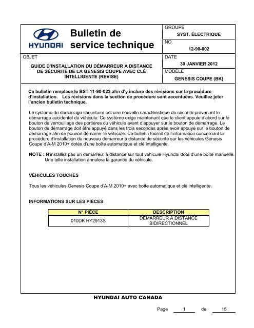 Bulletin de service technique - Hyundai Canada