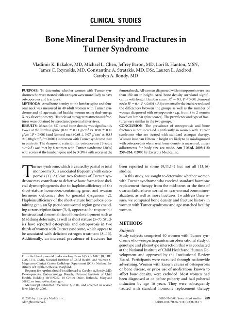 Bone Mineral Density and Fractures in Turner Syndrome